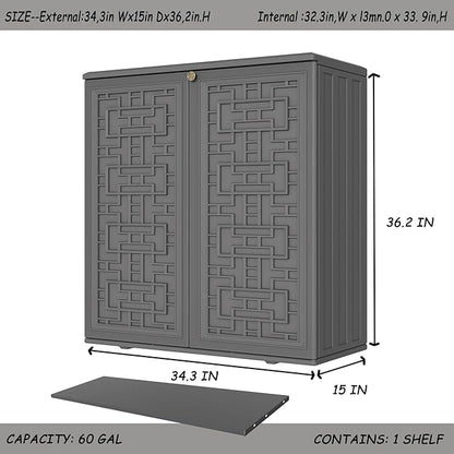 Storage Box Outdoor Caninet,Resin Indoor Storage Box Waterproof Outdoor Storage Cabinets for Patio/Garden/Backyard, Size 34.3''L*15''W*36.2''H(Grey)