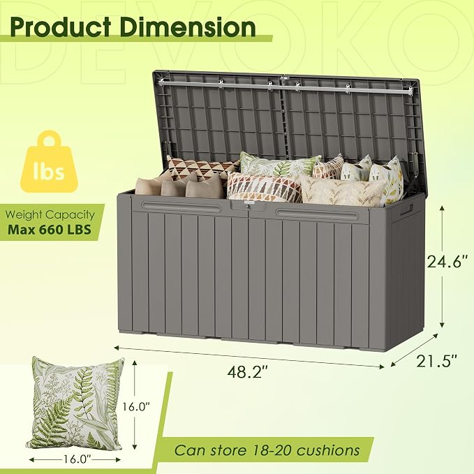 Devoko 100 Gallon Outdoor Storage Box, Waterproof Deck Box Lockable | Weather - Image 8