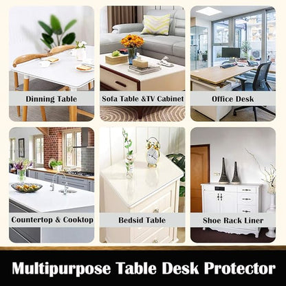 Dining Room Table Protector Clear Plastic PVC Table Cloth Waterproof Transparent Table Cover Mat Pad Non-Slip Conference Table Picnic Table Writing Desk Top Protection Easy Clean Wipeable 54x72 Inch