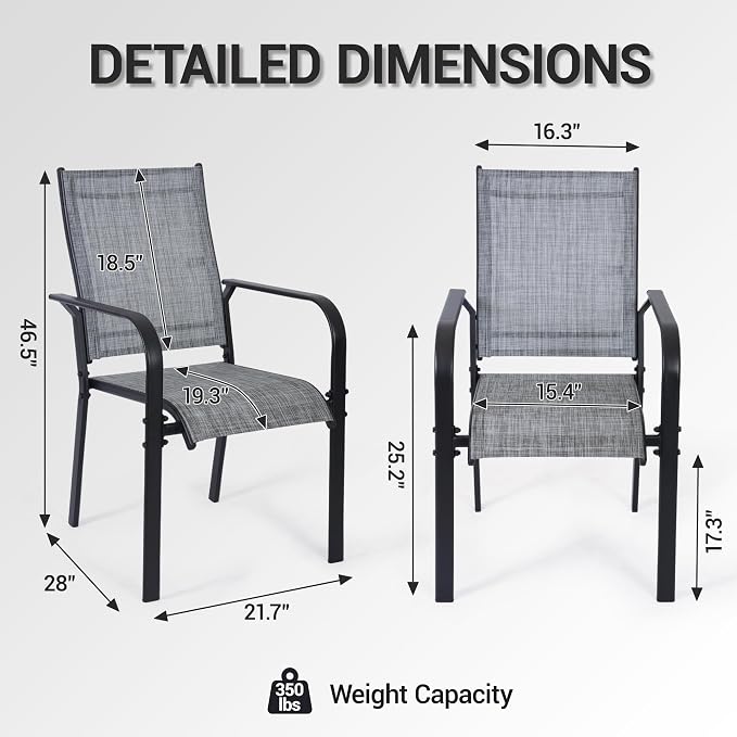Patio Chairs Set of 8, Stackable Outdoor Dining Chairs, All Weather Breathable - Image 3