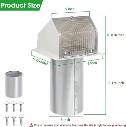 3 Inch Dryer Vent Cover Outside,Wall Vent Cover,Outdoor Dryer Exhaust Vent Cover for Dryer Duct Air Ventilation,Wall Mount Extractor Vent Cap with Screen and Damper,Galvanized Steel,White