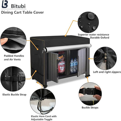 Bitubi Prep Table Cover with Split Zipper for 52 Inch Keter Unity XL Portable Outdoor Table, Heavy Duty Waterproof Fabric, Compatible with 52 Inch Kitchen Island Table, Black