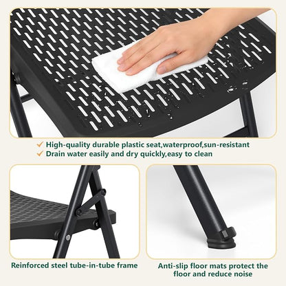 4-Pack Black Folding Chairs, Mesh Plastic Seat - Image 5