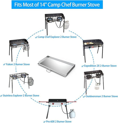 Stanbroil Cast Stainless Steel Replacement Cooking Griddle with Handle for Camp Chef SG60, Fits Camp Chef 14” 2 Burner Stove Cooking System and Other Similar Grills