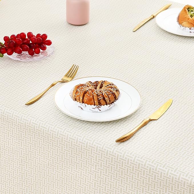 misaya Rectangle Waterproof Vinyl Table Cloth, Plastic Tablecloth with Flannel Backing, Wipeable Table Cover for Dinner, Picnic, Indoor and Outdoor (Weave Patternd, 60" x 120")