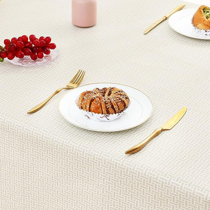 misaya Rectangle Waterproof Vinyl Table Cloth, Plastic Tablecloth with Flannel Backing, Wipeable Table Cover for Dinner, Picnic, Indoor and Outdoor (Weave Patternd, 60" x 120")
