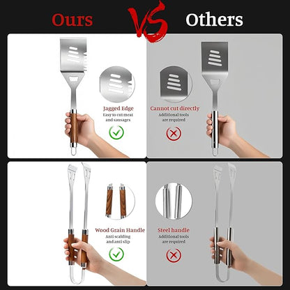 BBQ Grill Tools Set, Stainless Steel Grilling Set with Storage Bag, Spatula, Fork, Cleaning Brush BBQ Accessories, Grill Accessories for Outdoor Cooking Camping, Grilling Gifts for Men