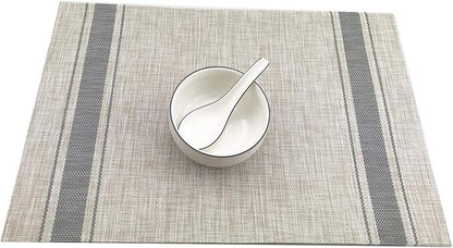 Gugrida Placemats, Placemats PVC Table Mats Woven Vinyl Placemats, Set of 6(Grey Beige)