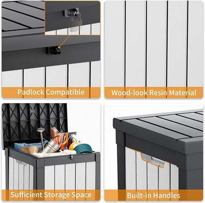 EasyUp 50 Gallon Outdoor Storage Box, Resin Waterproof UV-Resistant Deck Box, Reinforced Stability for Patio, Garden, and Poolside, Striped Black & White