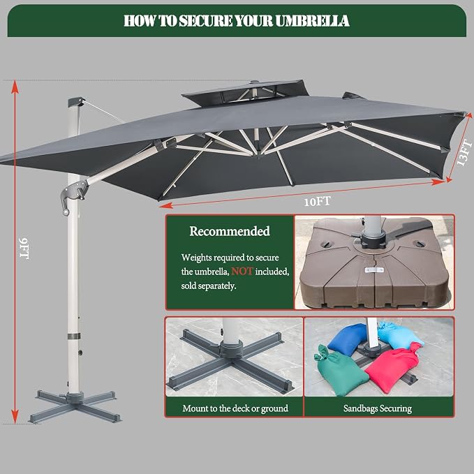 Cantilever Patio Umbrella with Cross Base and Cover Included - Image 4