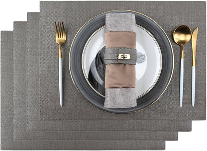Placemats Set of 4 Faux Leather Waterproof Oil-Proof Wipeable Table Mats, Reversible Heat Resistant PU Place Mats for Kitchen Dining Table (13x18 Inch, Grey)