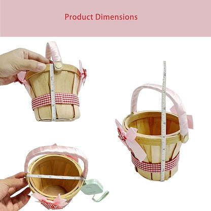 10 Pcs Mini Wooden Apple Baskets Bulk 4 x 5.1 Inch Bushel Baskets with Handle for Gifts, Farmers Market, Fall Picnic, Garden Picking, Fruit Strawberry Flowers Crafts, Home Wedding Party Decor