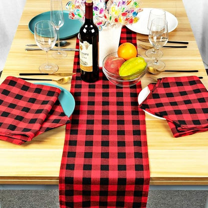 8 Pack Buffalo Check Table Runners Plaid Table Runner for Christmas Dinner, Lumberjack Party, Outdoor or Indoor Gatherings Table Home Decorations (Red & Black, 72inches)