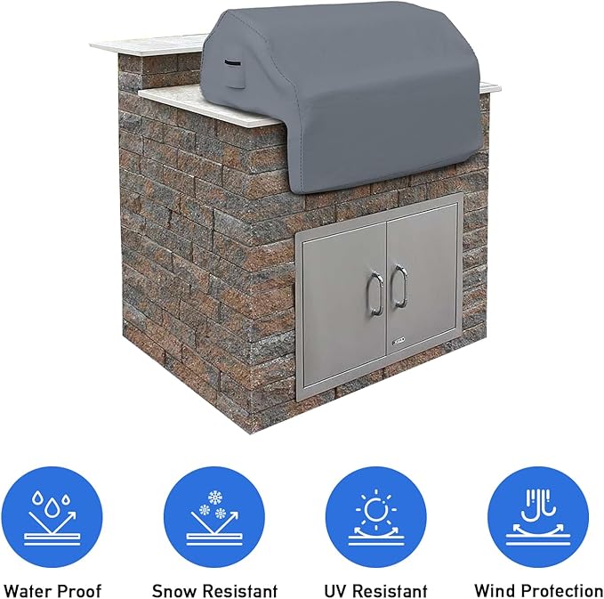 Covers & all Built-in Outdoor Grill Cover, Durable Heavy Duty 18 Oz Waterproof Cover Tuff Material with Air Pocket & Elastic for Snug Fit (36" W x 26" D x 24" H inches, Gray)