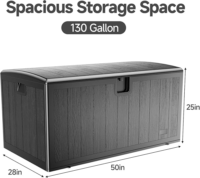 JEKO&JEKO 260 Gallon Outdoor Storage Box Set, 2-Pack 130 Gallon Plastic Deck Boxes with Lockable Lid for Patio, Garden Tools, Outdoor Cushions and Shoes, Black