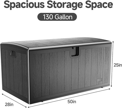 JEKO&JEKO 205 Gallon Outdoor Storage Box Set, 2-Pack (75 Gallon & 130 Gallon) Deck Boxes with Lockable Lid for Patio and Garden, Black