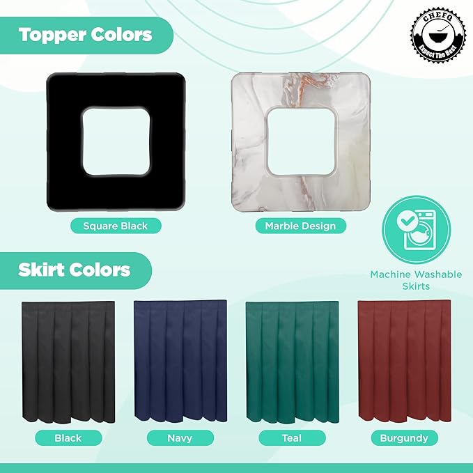 Marble Design Square Garbage Can Cover - Solid Pleated Skirt Topper for 32-35 Gallon Indoor Garbage Cans Trash Bins, Waste Container Without Wheels - Ideal for Birthday Party, Events, Residential Use (Marble Top Navy Skirt)