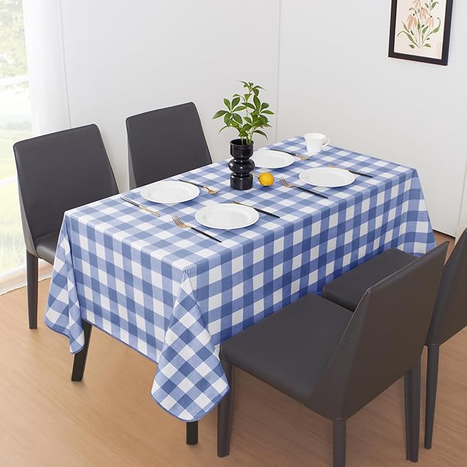 MOSAYT Rectangle Vinyl Tablecloth, 100% Waterproof Buffalo Gingham Plastic Table Cloth, Heavy Duty Wipeable Table Covers for Picnic, Outdoor, Camping - 54 x 54, Blue