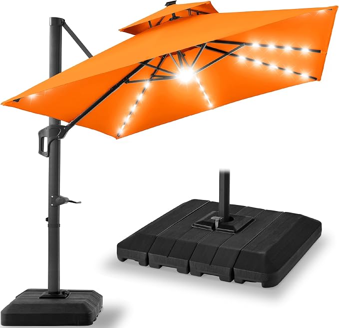 Best Choice Products 9x12ft LED Cantilever Patio Umbrella w/Base Included & by Unknown