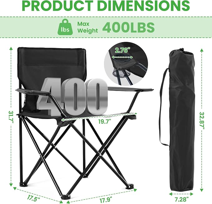 2 Pack Portable Camping Chairs Folding Lawn Chair Outdoor Lightweight Beach - Image 3