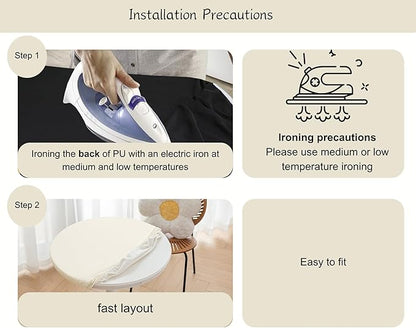 Round Fitted PU Tablecloth with High Elastic Edge 63 Inch Dia Waterproof Oil Proof Table Cloth Anti-Scald Stain-Resistant Wipeable Table Cover for Indoor Outdoor Picnic (Cream,63" Dia)