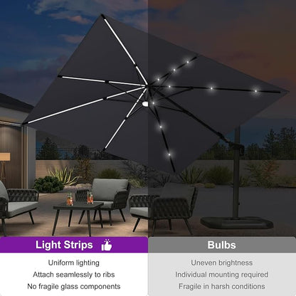PURPLE LEAF Patio Umbrella W/Base Left-right Tilt 10FT LED, Light Grey | Create - Image 2