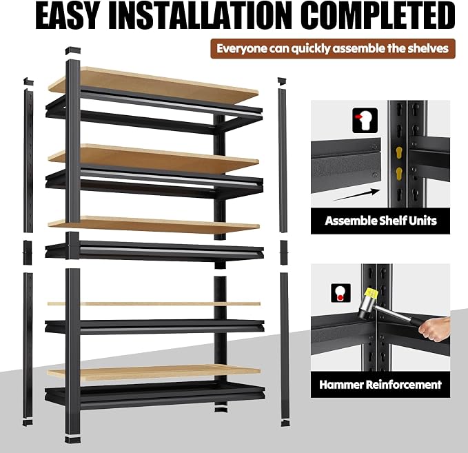 3-Pack 71.2"H Storage Shelves, 5 Tier Adjustable Wood Garage Shelving, Utility - Image 7