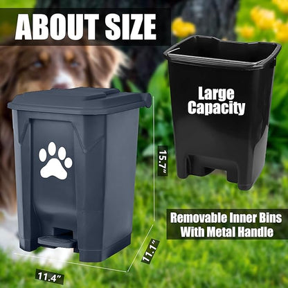tebiete Dog Poop Trash Can Outdoors Pet Waste Station with Lid Dog Waste Disposal Container with Removable Inner Bin Bucket Hands-Free Pedal Garden Yard Home with 5Rolls Waste Bags, Grey