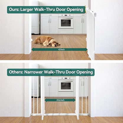 Babelio 31.5-55" No Bottom Bar Baby Gate Extra Wide, 2-in-1 Auto Close Dog Gate for The House, Stairs and Doorways, with Large Walk Thru Door, White