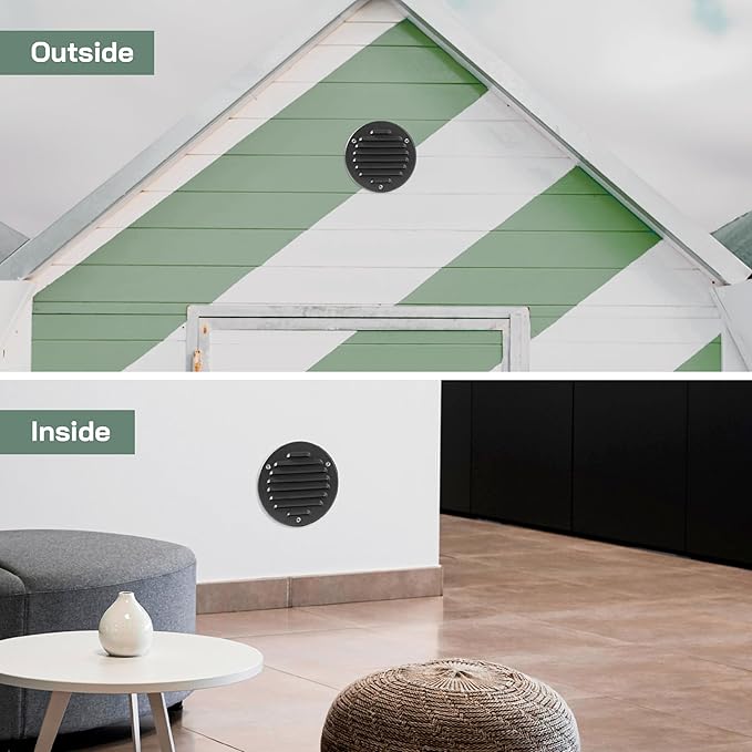 Vent Systems - 4 Inch (Inner) Pack of 10 Black Metal Round Soffit Air Vent Grille Cover, Register air Vent Deflector, Louver - Built-in Mesh - HVAC for Bathroom, Home Office, Kitchen 5 Inch (Outer)