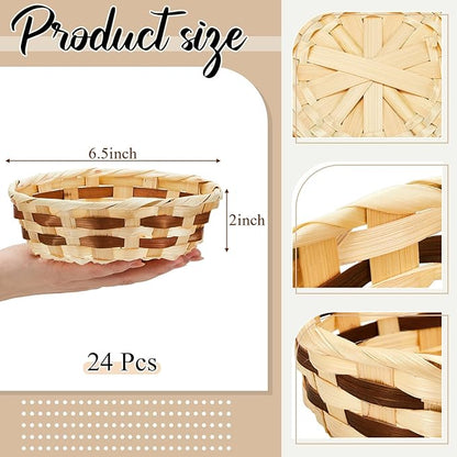 Sintuff 60 Pcs Small Woven Basket Round Bamboo Gift Baskets 6. 5 x 2 Inches Wicker Berry Bread Fruit Basket Empty Food Serving Baskets for Picnic Kitchen Restaurant