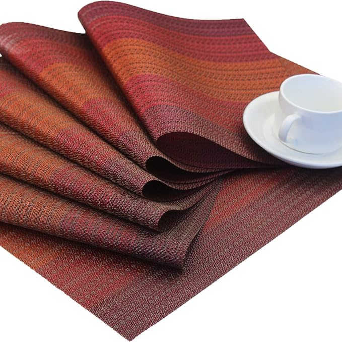 Vinyl Placemats,Washable Table Mats Easy to Clean Woven Placemats for Dining Table Set of 4(Red)