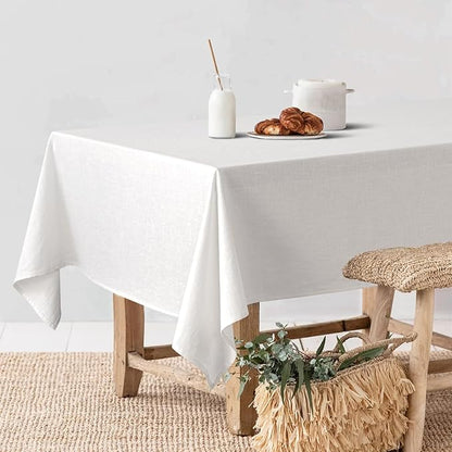 MIULEE White Linen Cotton Blend Tablecloth Rectangle, Luxury Waterproof Stain Resistant Durable Farmhouse Oblong Table Cloth for Dining Party Christmas Weddings Birthday Picnic Events, 52 x 84 inch