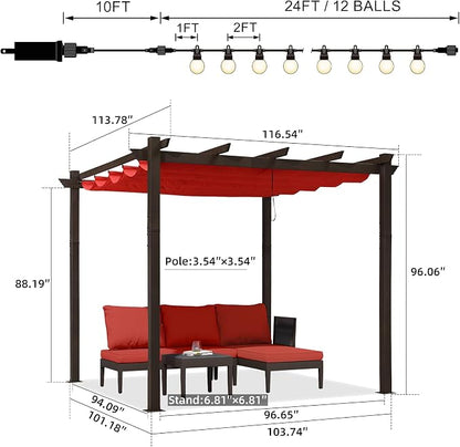 PURPLE LEAF Pergola 10' x 10' Adjustable Shade Canopy Matel Frame, Terra | - Image 6