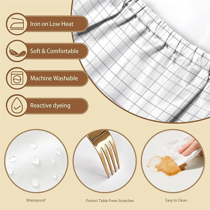 Rectangle Table Cloth Cover Waterproof Elastic Fitted Polyester Fitted Tablecloths for 4 Foot Tables for Indoor,Picnic, Camping, Outdoor （48" x 24"，White Grid）