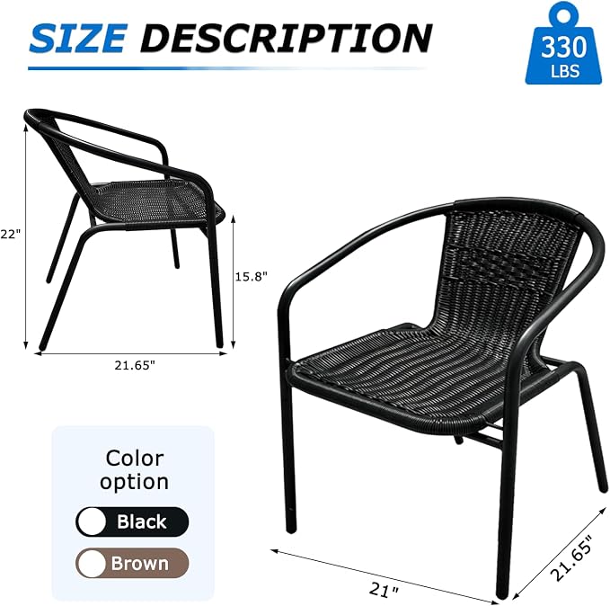 8 Pack Black Stackable Outdoor Rattan Chairs, All-Weather Patio Seating - Image 6