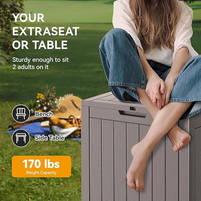 32 * 2 Gallon Outdoor storage deck Box Waterproof ，garden tool,backyard cushion,poolside toy storage,Smalldelivery boxes for outside,Two Boxes/set (Wood-like Striped Gray