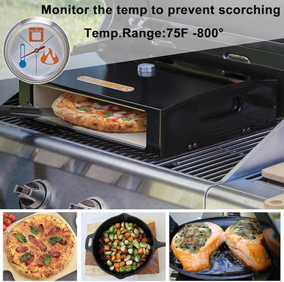 BakerStone Outdoor Pizza Oven, 12" Pizza Oven for Grill Top 5-sided Stone Baking Chamber with Wood Pizza Peel, Turning Peel For Backyard Patio Camping Barbecues, Basic Series