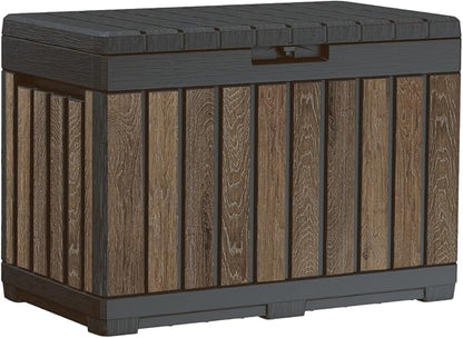 Keter Premium Everwood 50 Gal Outdoor Storage Box and Patio Side Table | Walnut by Unknown