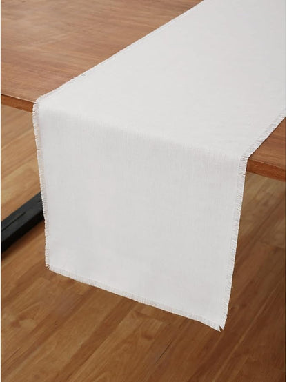 Solino Home White Linen Table Runner 48 Inches - Fringe, 100% Pure Linen Coffee Table Runner 14 x 48 Inch for Winter, Valentines, Spring, Easter