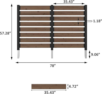 MUPATER 49” H×78” W Outdoor Privacy Screen Fence, No Dig Wooden Privacy Fence Panel for Hard Ground and Soil, 2 Way to Use, Privacy Wall with Aluminum Post, Air Conditioner Fence, Brown (2 Panels)