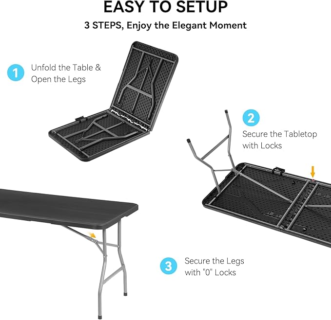 30 Pack of 6 Foot Foldable Table with Built in Handle & Steel Legs ,Heavy Duty Portable ,Perfect for Party, Dining, Wedding, Events, Picnic Indoor, Outdoor, Camping, Utility, Folding(Black-30pac)