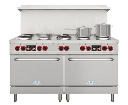 KoolMore 60 in. Commercial Electric Range with 10 Burners and 2 Standard Electric Ovens in Stainless Steel - 208V 3-Phase, CSA Listed (KM-CR60-E)