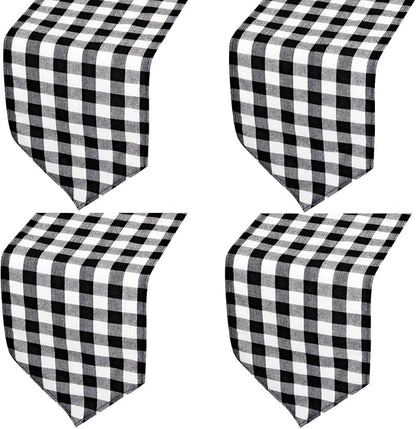 4 Pack Buffalo Check Table Runners White and Black Plaid Table Runner for Christmas Dinner, Lumberjack Party, Outdoor or Indoor Gatherings Table Home Decorations 11"x72"