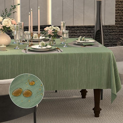 Rectangle Sage Green Table Cloth, Embossed Pleated Textured Waterproof Tablecloth, Decorative Fabric Table Cover for Dining, Farmhouse, Wedding, Outdoor - 60''x84'', Spring/Summer