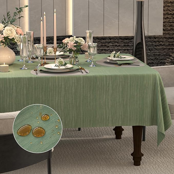 Sage Green Table Cloth 72 x 54 Inch, Spillproof Waterproof Tablecloth, Boho Thick Soft Dining Table Cover for Farmhouse, Wedding, Party, Buffet, Outdoor - Rectangular, Spring/Summer