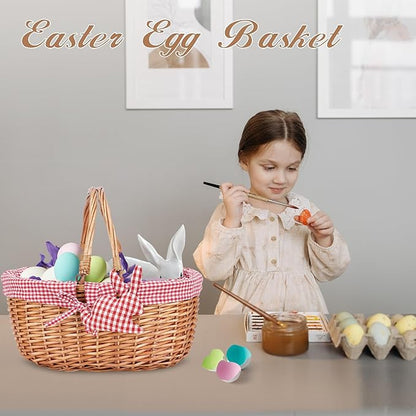 G GOOD GAIN Wicker Picnic Basket with Double Folding Handles,Willow Picnic Hamper,Natural Hand Woven Easter Basket,Easter Eggs and Candy Basket,Bath Storage,Gift Packing Basket.Red