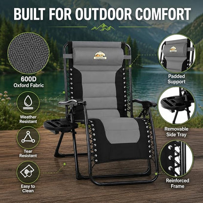 Colegence Oversized Padded Zero Gravity Chair, 400 lb, 0-170° locking recline - Image 5