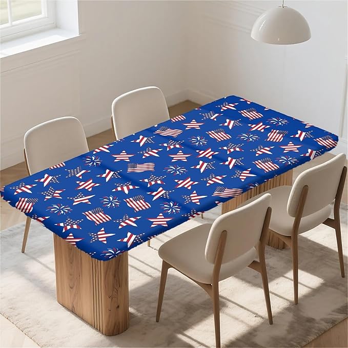 Rectangle Table Cloth Cover Waterproof Elastic Fitted Polyester Fitted Tablecloths for 4 Foot Tables for Indoor,Picnic, Camping, Outdoor （48" x 30"，American Flag）