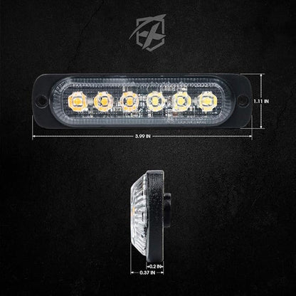 Xprite 4PCS LED Emergency Strobe Lights, Amber White 6-LED Surface Mount Flashing Strobe Lights, Sync Feature Ultra Slim Grill Light for Off-Road Vehicles ATV SUV Trucks Cars